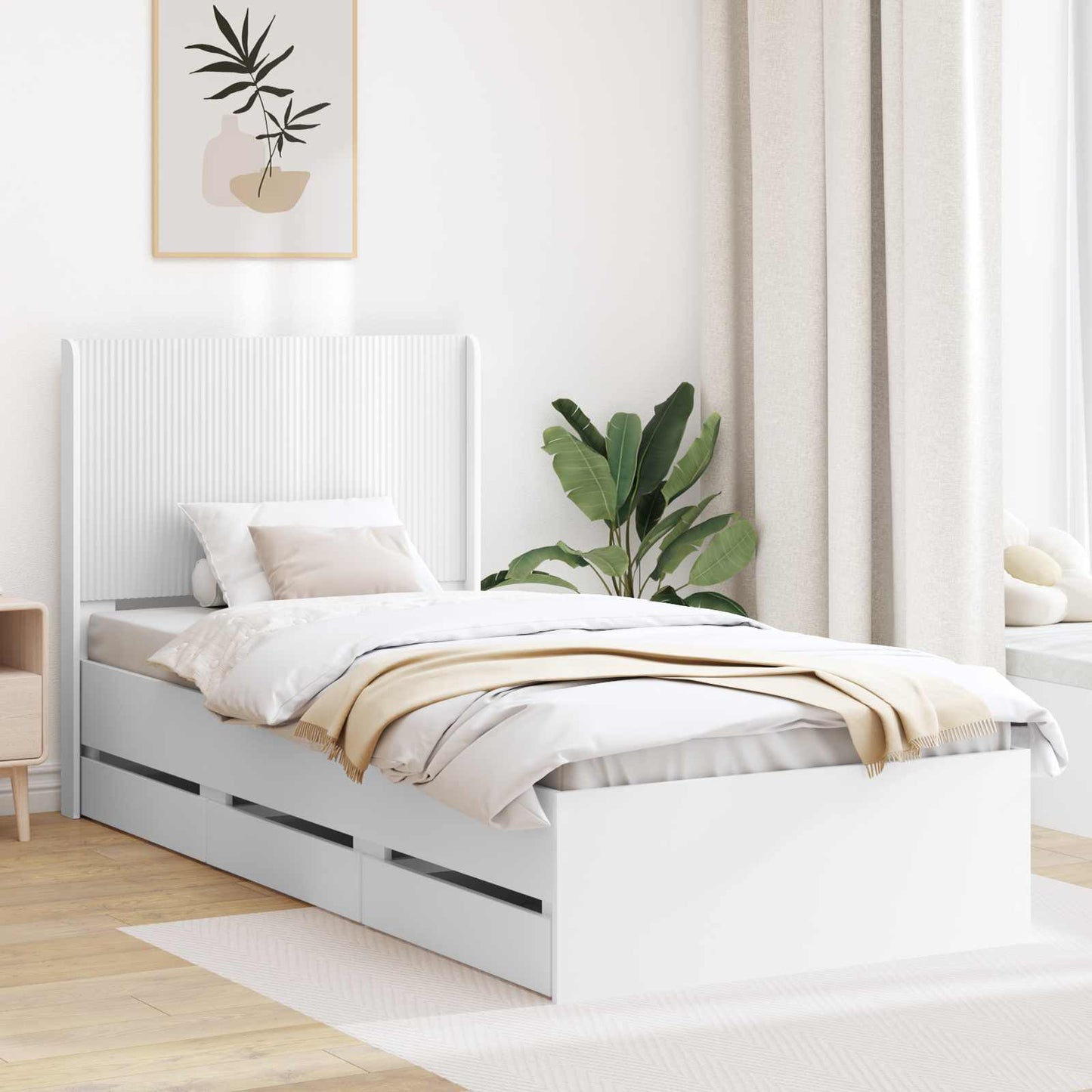 Bed Frame with Storage and Headboard White 90 x 190 cm