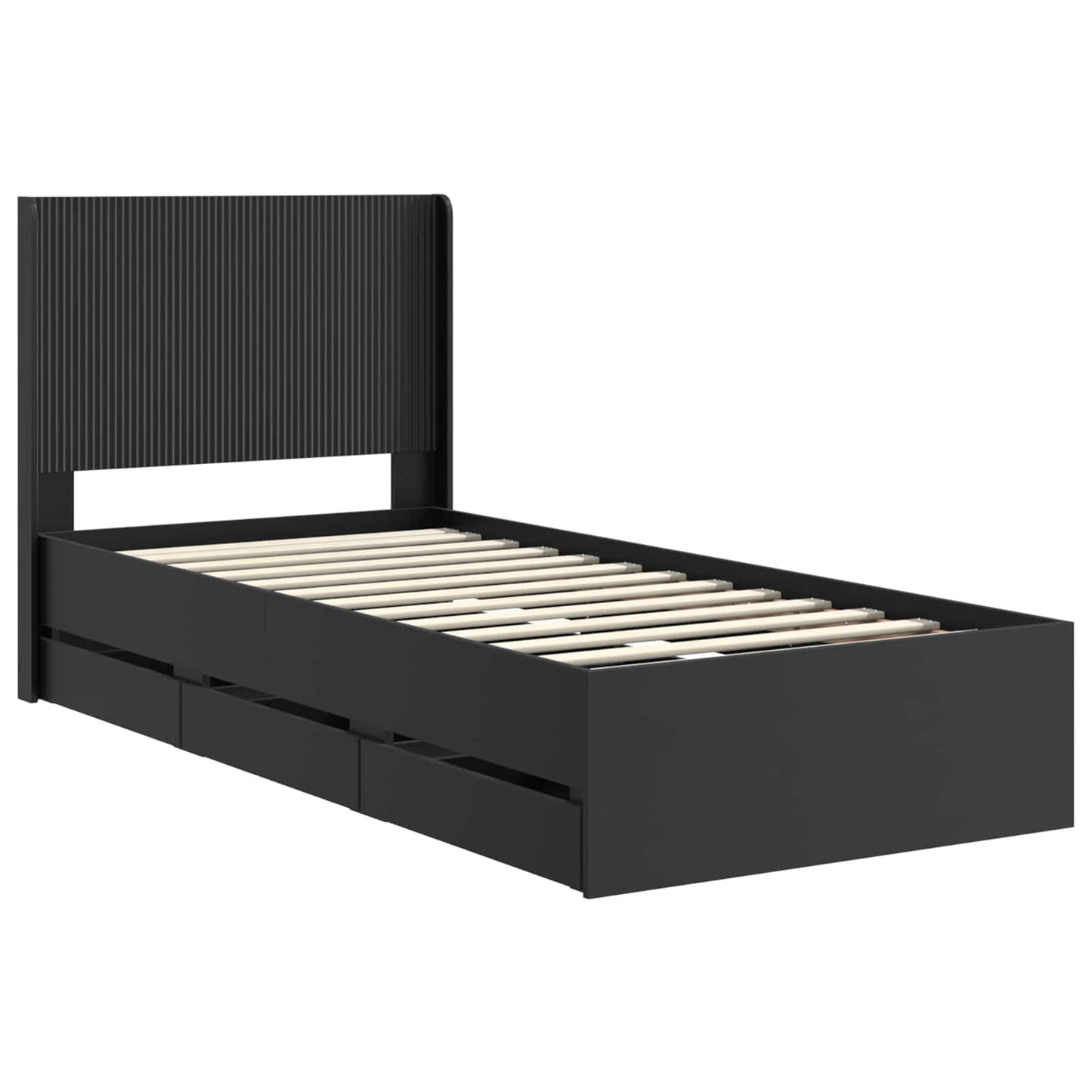Bed Frame with Storage and Headboard Black 90 x 190 cm