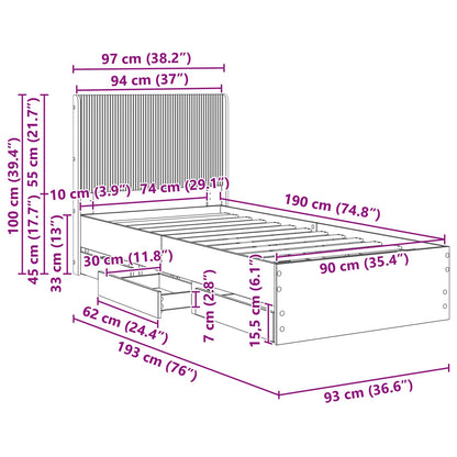 Bed Frame with Storage and Headboard Black 90 x 190 cm