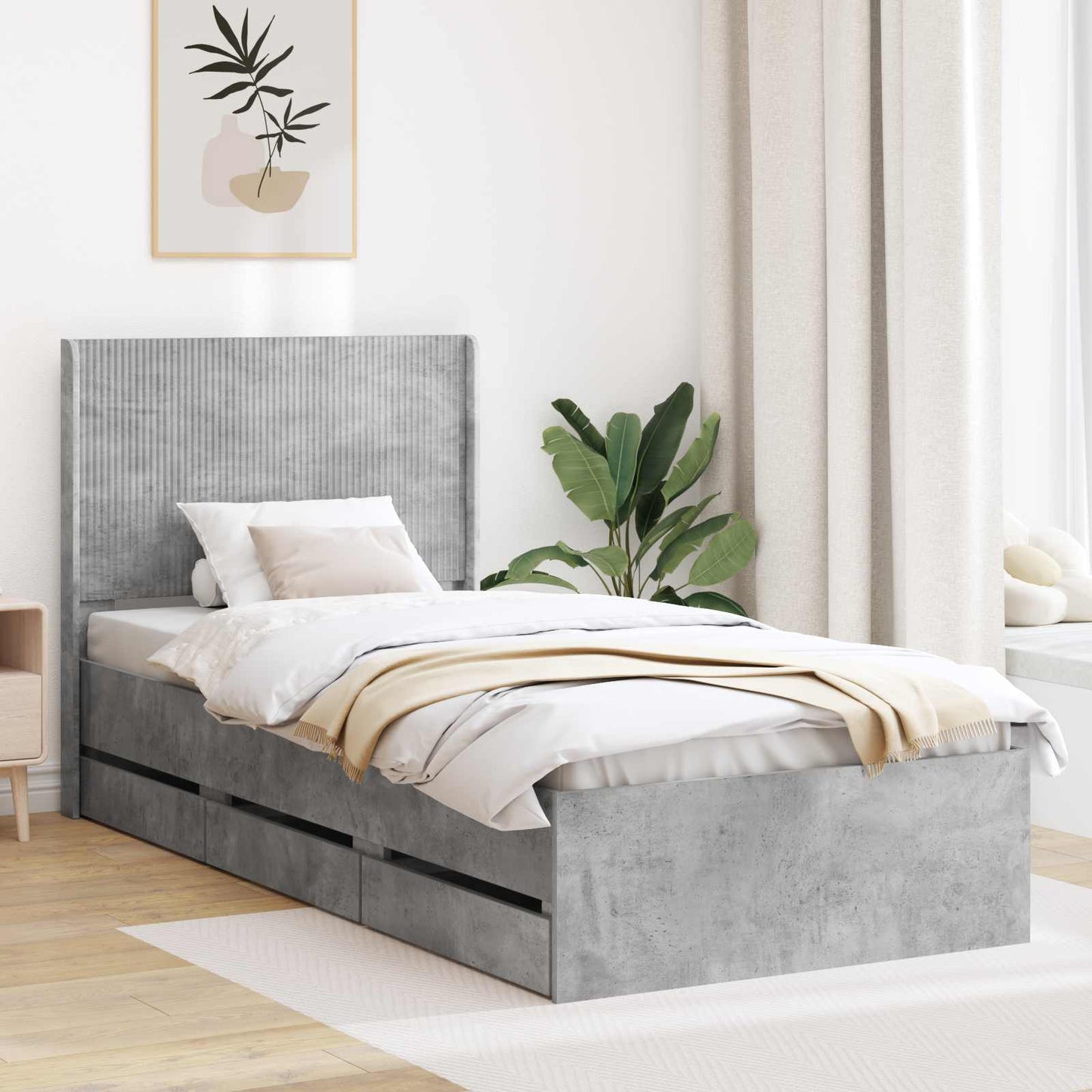 Bed Frame with Storage and Headboard Concrete Grey 90 x 190 cm