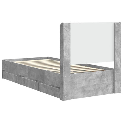 Bed Frame with Storage and Headboard Concrete Grey 90 x 190 cm