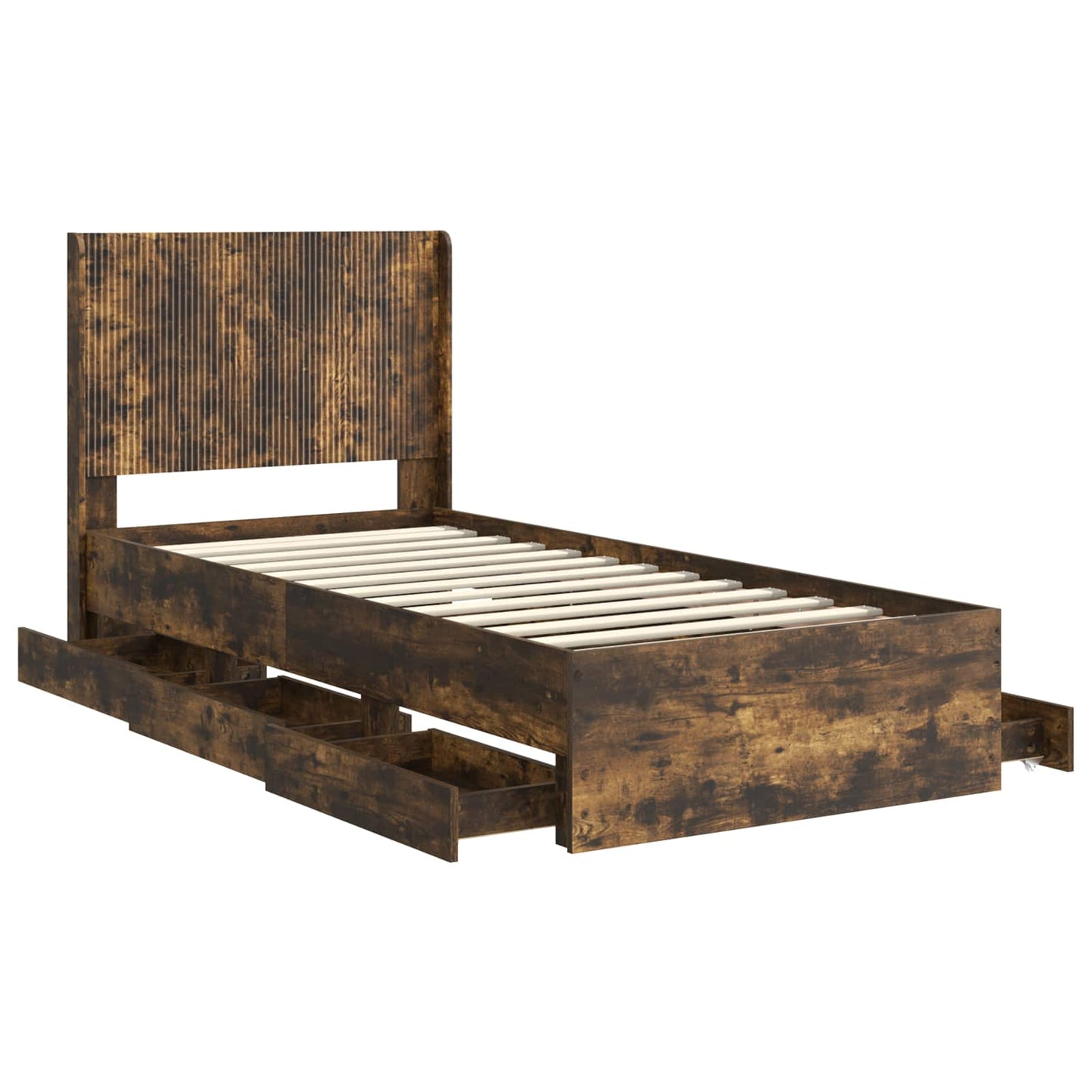 Bed Frame with Storage and Headboard Smoked Oak 90 x 190 cm