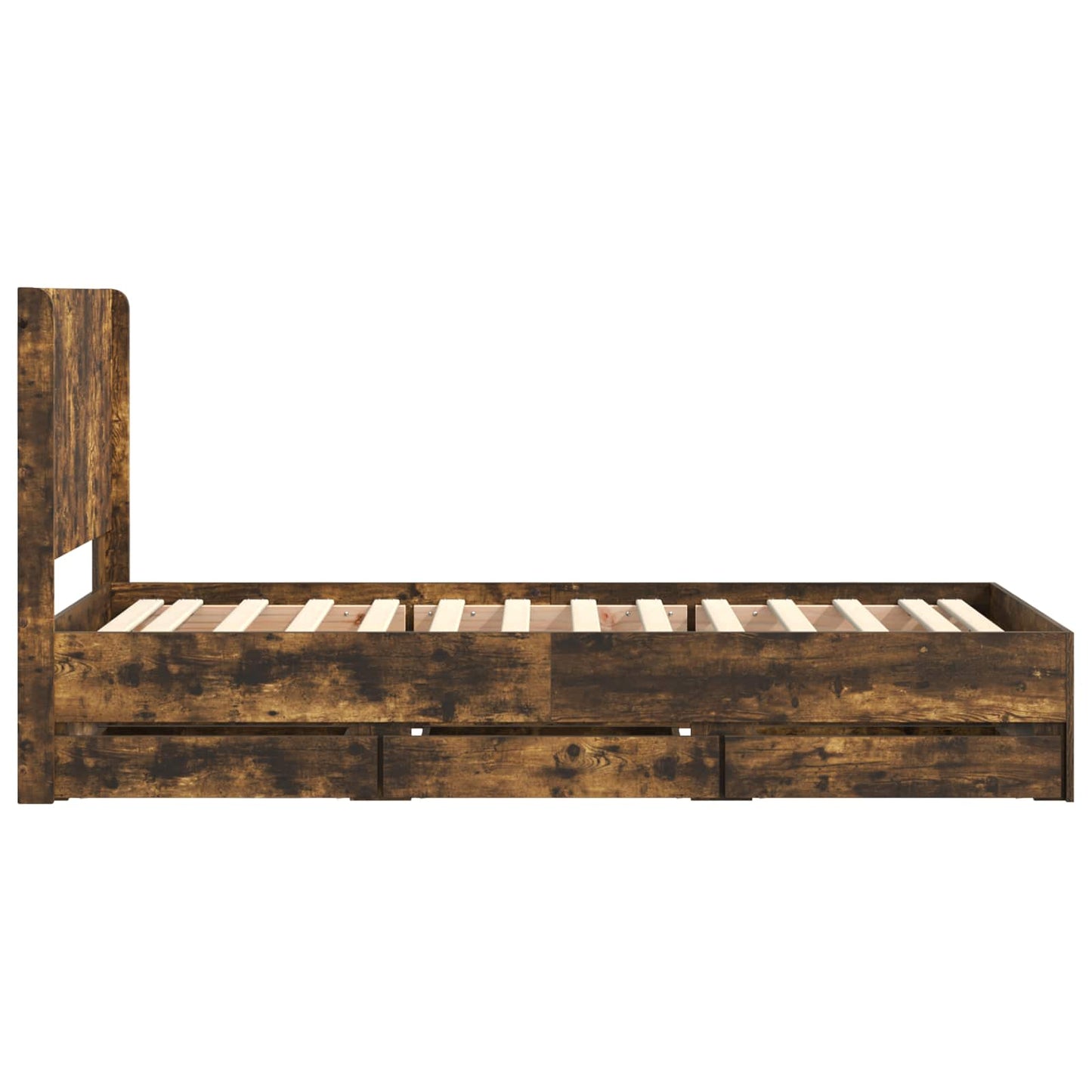 Bed Frame with Storage and Headboard Smoked Oak 90 x 190 cm