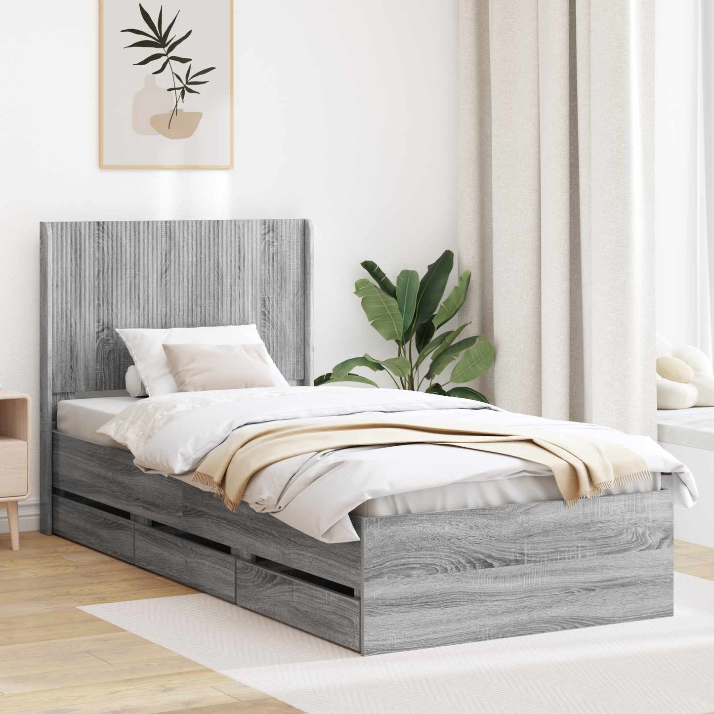 Bed Frame with Storage and Headboard Grey Sonoma 90 x 190 cm
