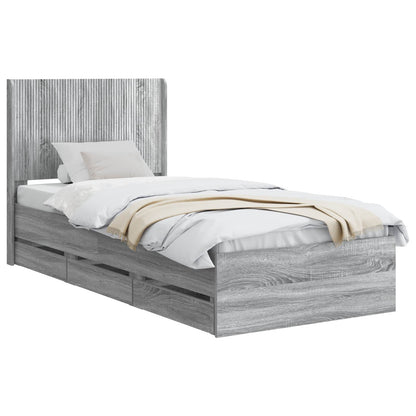 Bed Frame with Storage and Headboard Grey Sonoma 90 x 190 cm