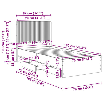 Bed Frame with Storage and Headboard Black 75 x 190 cm
