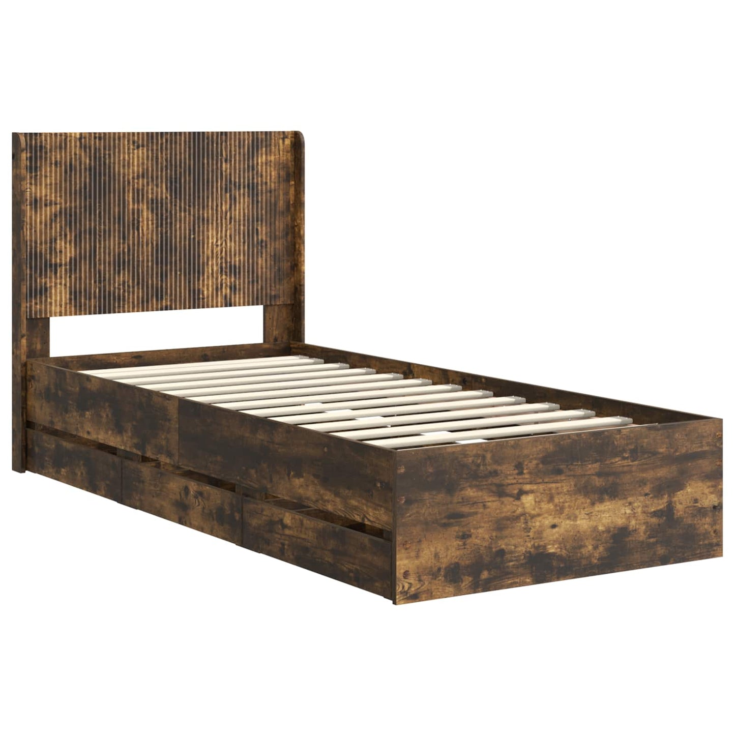 Bed Frame with Storage and Headboard Smoked Oak 75 x 190 cm