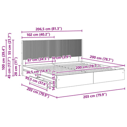 Bed Frame with Storage and Headboard Concrete Grey 200 x 200 cm