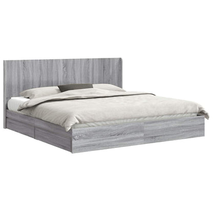 Bed Frame with Storage and Headboard Grey Sonoma 200 x 200 cm
