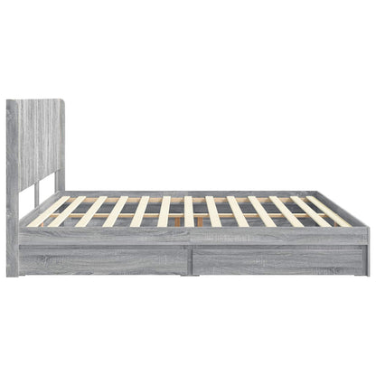 Bed Frame with Storage and Headboard Grey Sonoma 200 x 200 cm