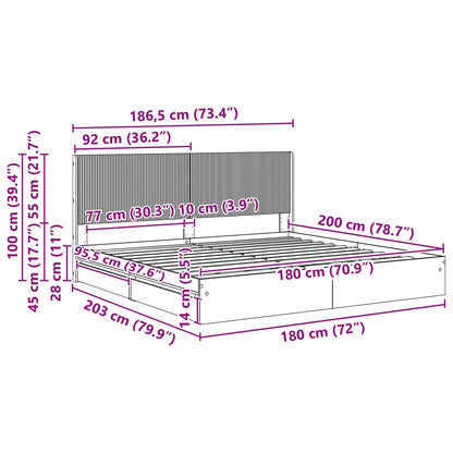 Bed Frame with Storage and Headboard Smoked Oak 180 x 200 cm