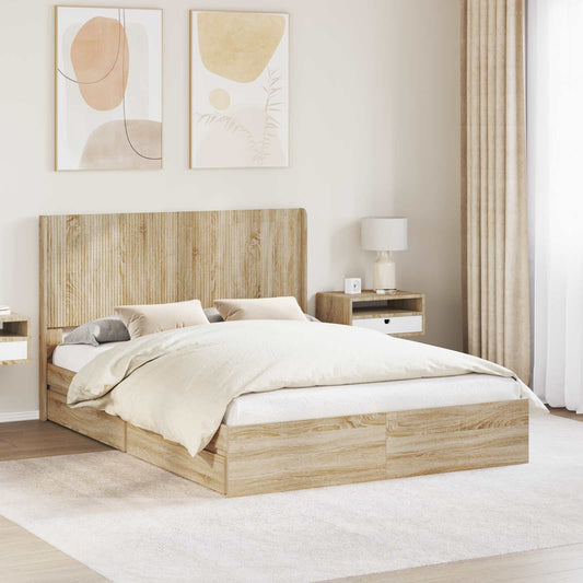 Bed Frame with Storage and Headboard Sonoma Oak 160 x 200 cm