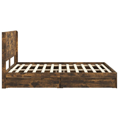 Bed Frame with Storage and Headboard Smoked Oak 160 x 200 cm