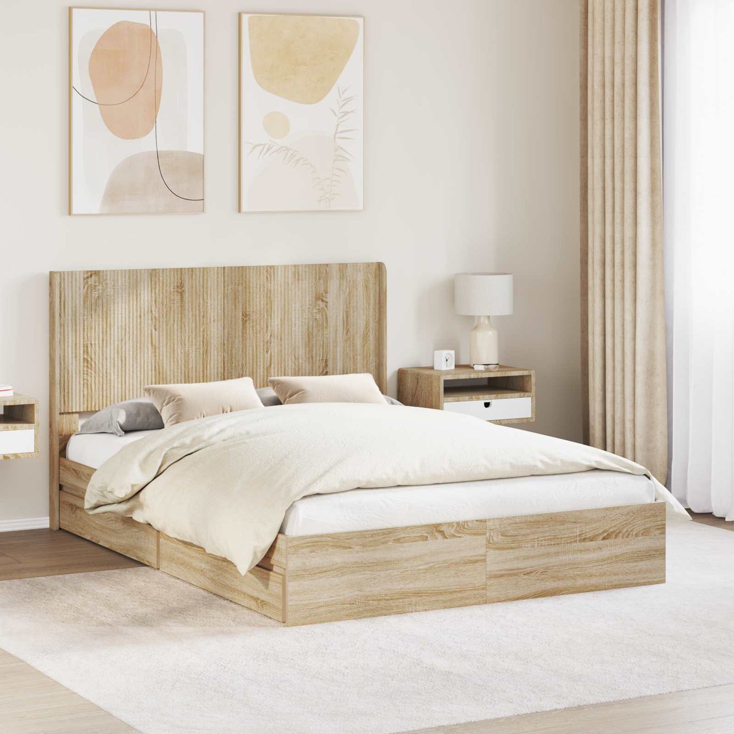 Bed Frame with Storage and Headboard 2 pcs Engineered Wood