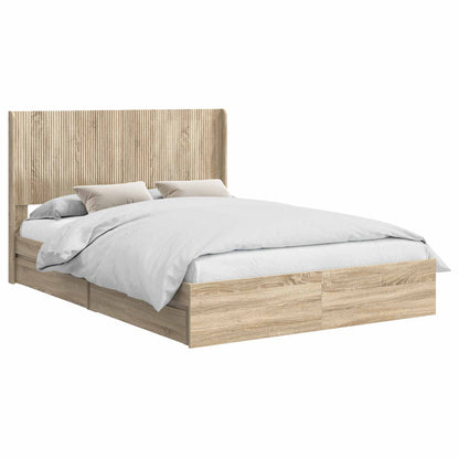 Bed Frame with Storage and Headboard 2 pcs Engineered Wood