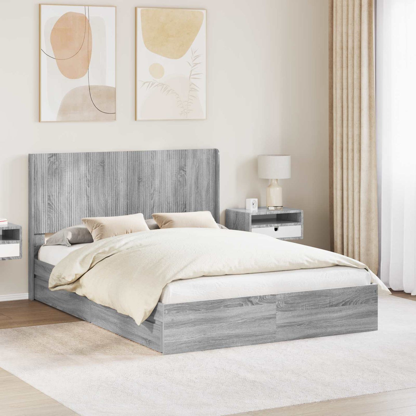 Bed Frame with Storage and Headboard Grey Sonoma 140 x 200 cm