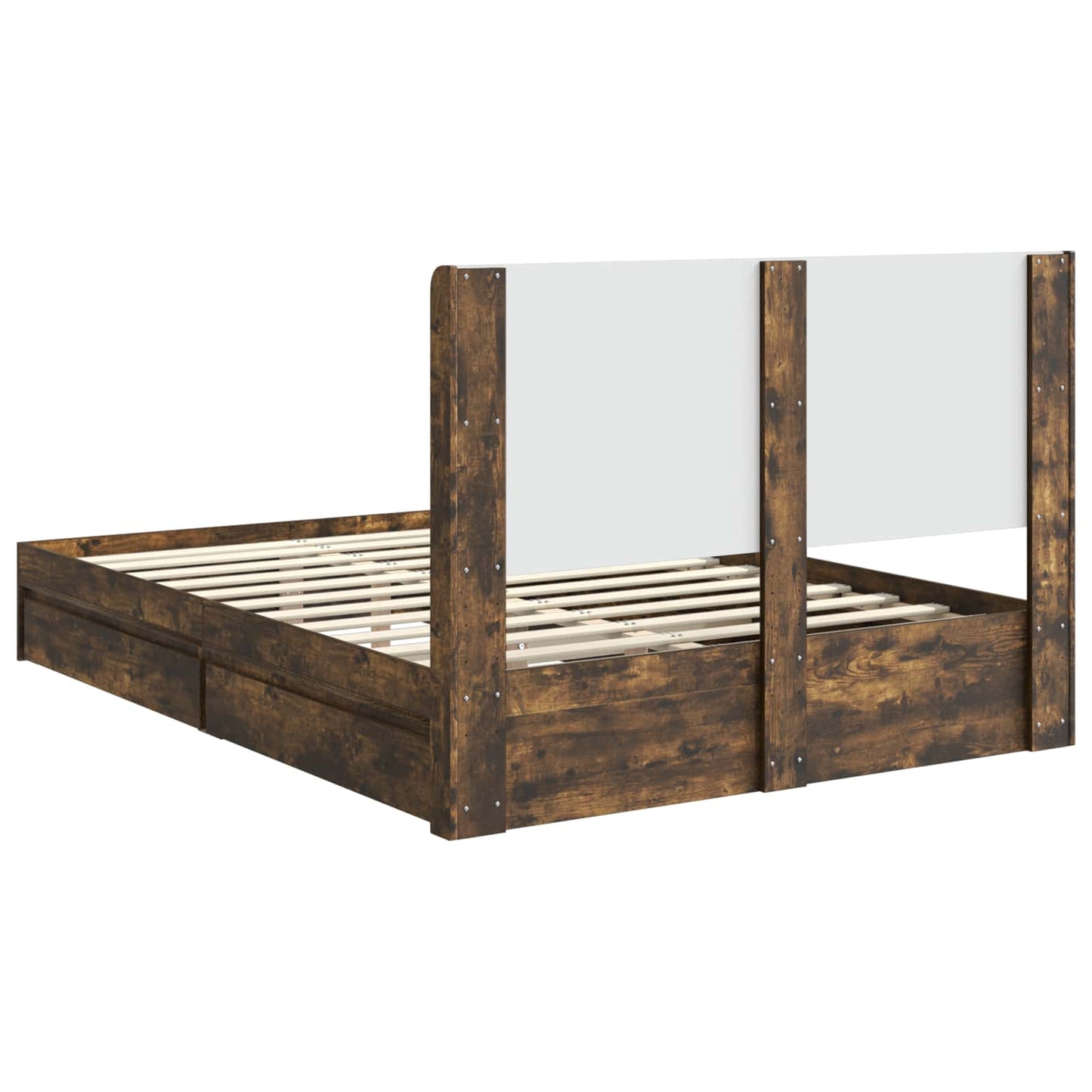 Bed Frame with Storage and Headboard Smoked Oak 135 x 190 cm