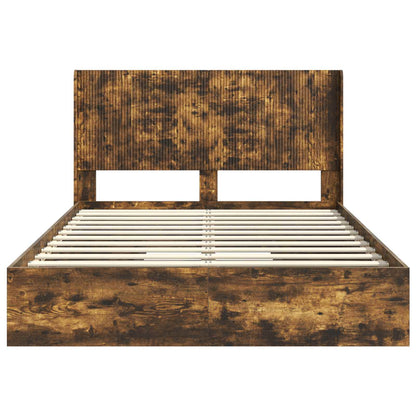 Bed Frame with Storage and Headboard Smoked Oak 135 x 190 cm