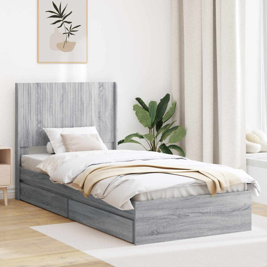 Bed Frame with Storage and Headboard Grey Sonoma 100 x 200 cm