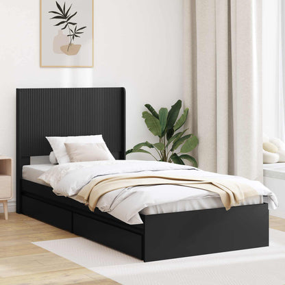 Bed Frame with Storage and Headboard Black 90 x 190 cm