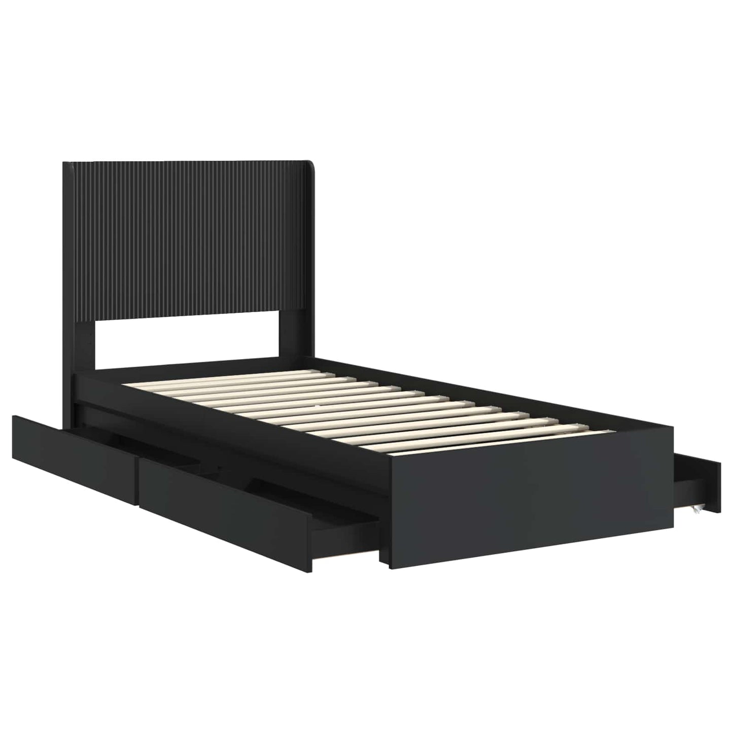 Bed Frame with Storage and Headboard Black 90 x 190 cm