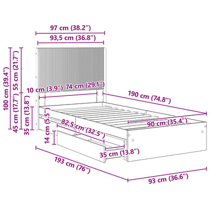 Bed Frame with Storage and Headboard Black 90 x 190 cm