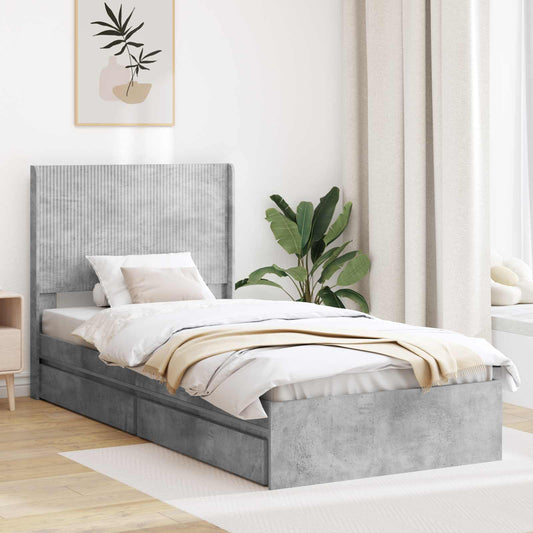 Bed Frame with Storage and Headboard Concrete Grey 90 x 190 cm