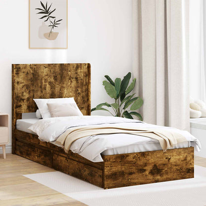 Bed Frame with Storage and Headboard Smoked Oak 90 x 190 cm
