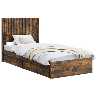 Bed Frame with Storage and Headboard Smoked Oak 90 x 190 cm