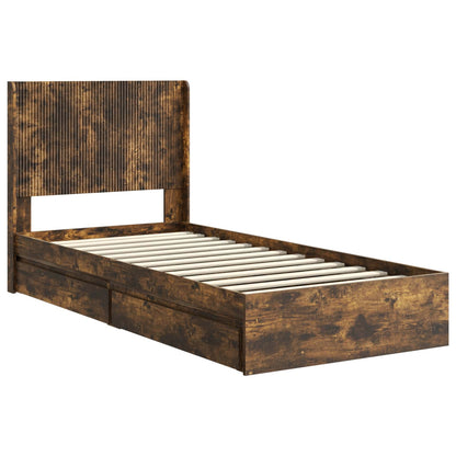 Bed Frame with Storage and Headboard Smoked Oak 90 x 190 cm