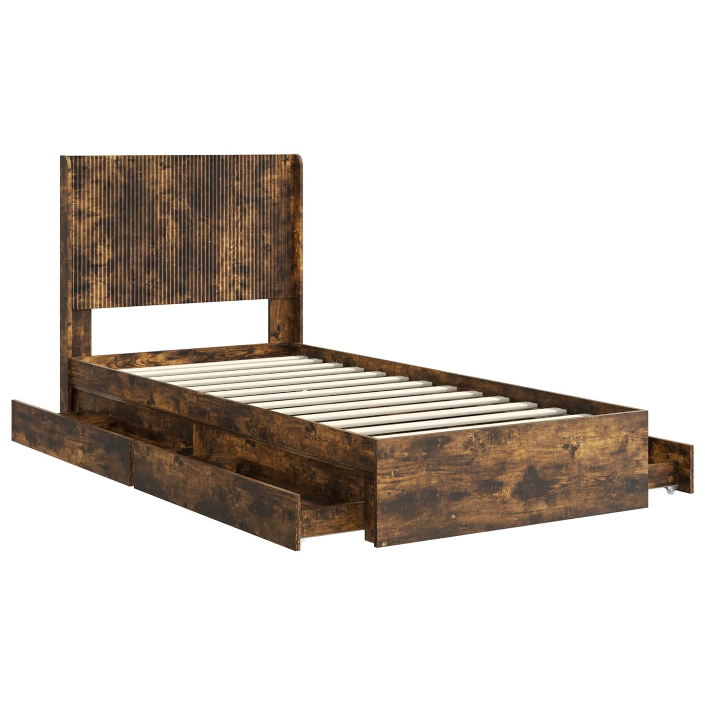 Bed Frame with Storage and Headboard Smoked Oak 90 x 190 cm