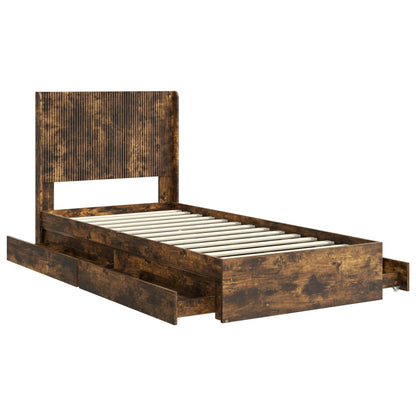 Bed Frame with Storage and Headboard Smoked Oak 90 x 190 cm