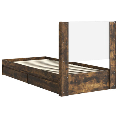 Bed Frame with Storage and Headboard Smoked Oak 90 x 190 cm
