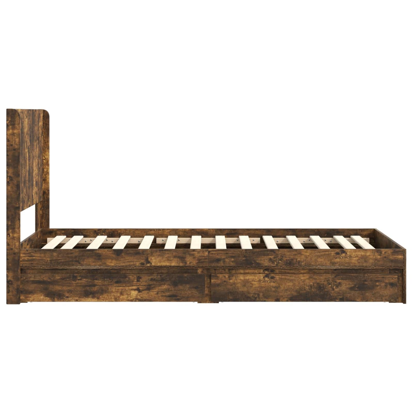 Bed Frame with Storage and Headboard Smoked Oak 90 x 190 cm