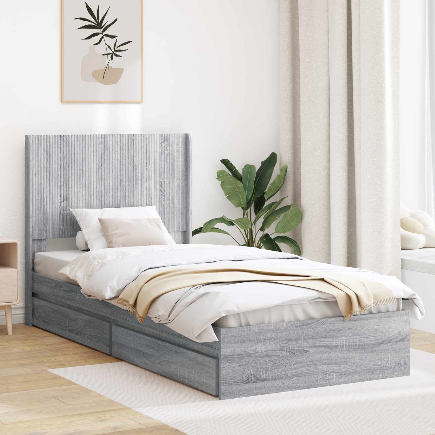 Bed Frame with Storage and Headboard 2 pcs Engineered Wood