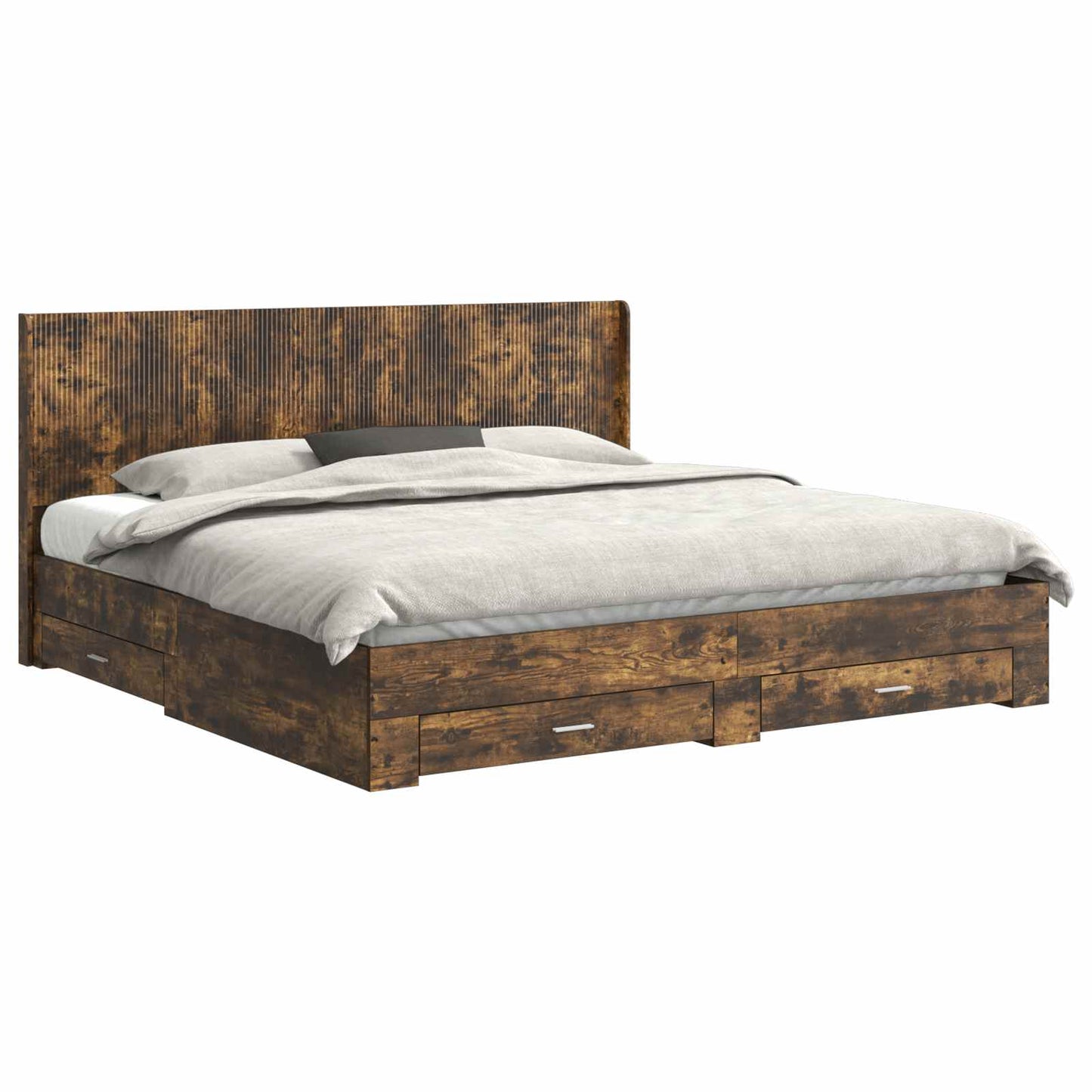 Bed Frame with Storage and Headboard Smoked Oak Engineered Wood