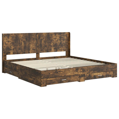 Bed Frame with Storage and Headboard Smoked Oak Engineered Wood