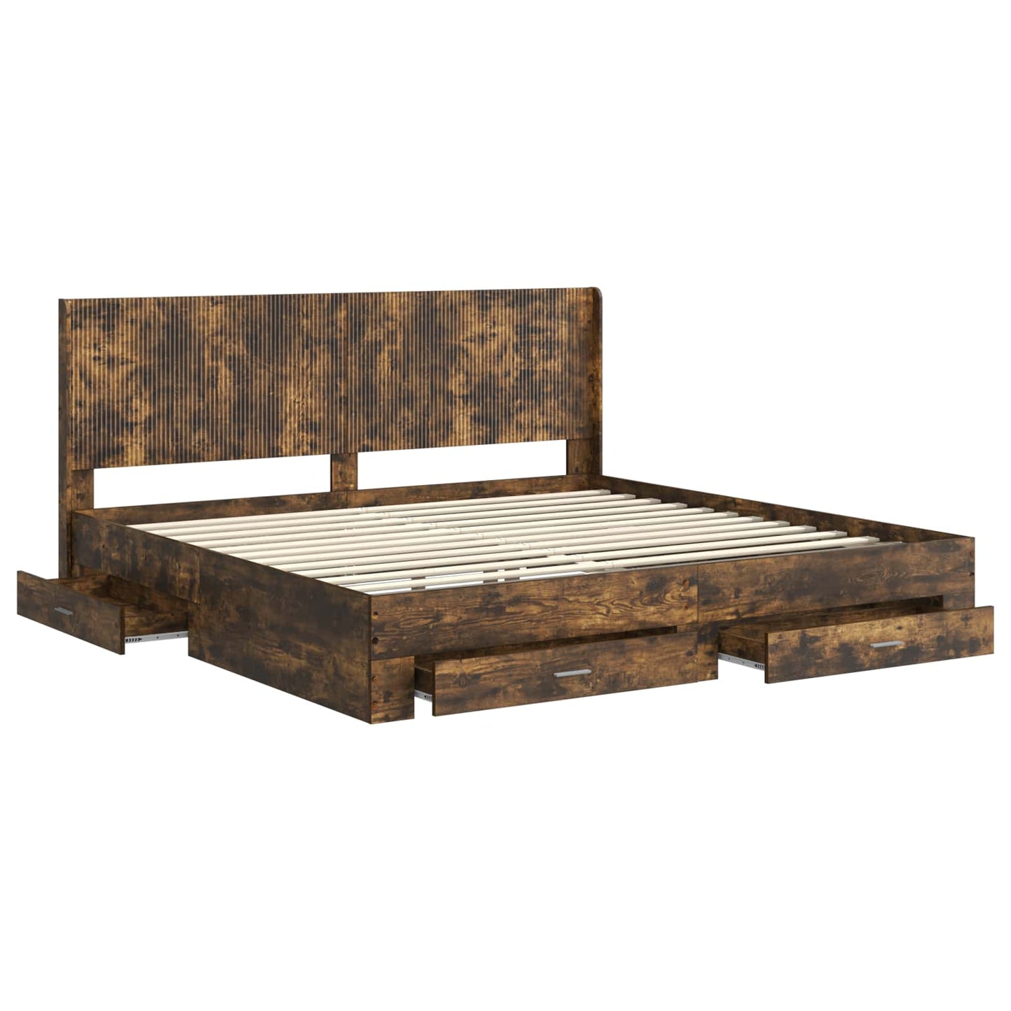 Bed Frame with Storage and Headboard Smoked Oak Engineered Wood