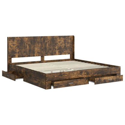 Bed Frame with Storage and Headboard Smoked Oak Engineered Wood