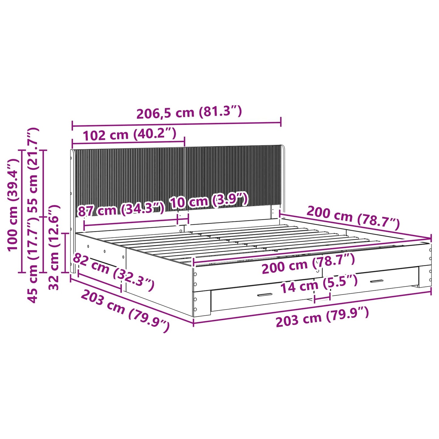 Bed Frame with Storage and Headboard Smoked Oak Engineered Wood