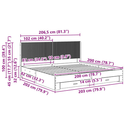 Bed Frame with Storage and Headboard Smoked Oak Engineered Wood