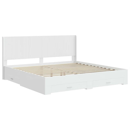 Bed Frame with Storage and Headboard White Engineered Wood
