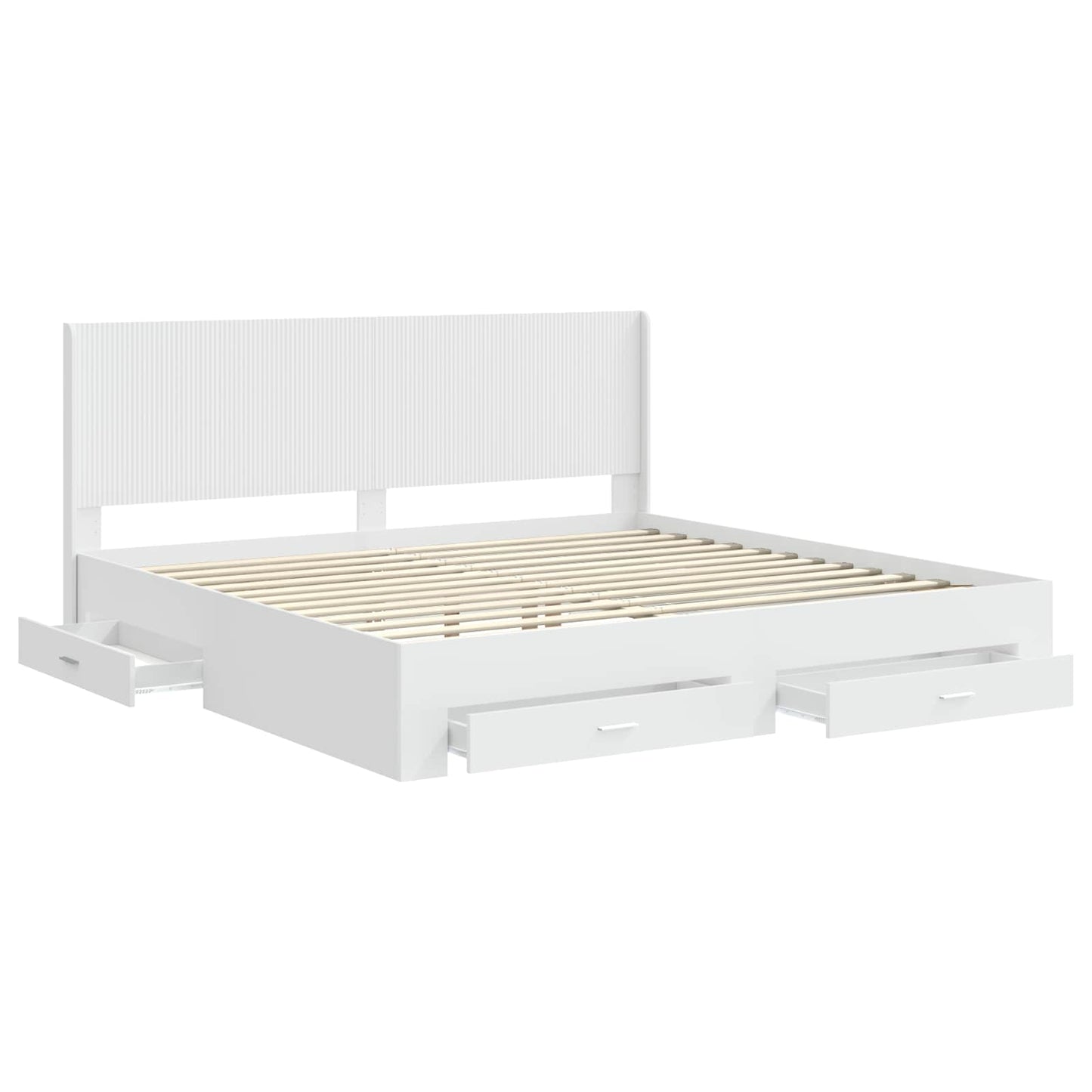 Bed Frame with Storage and Headboard White Engineered Wood