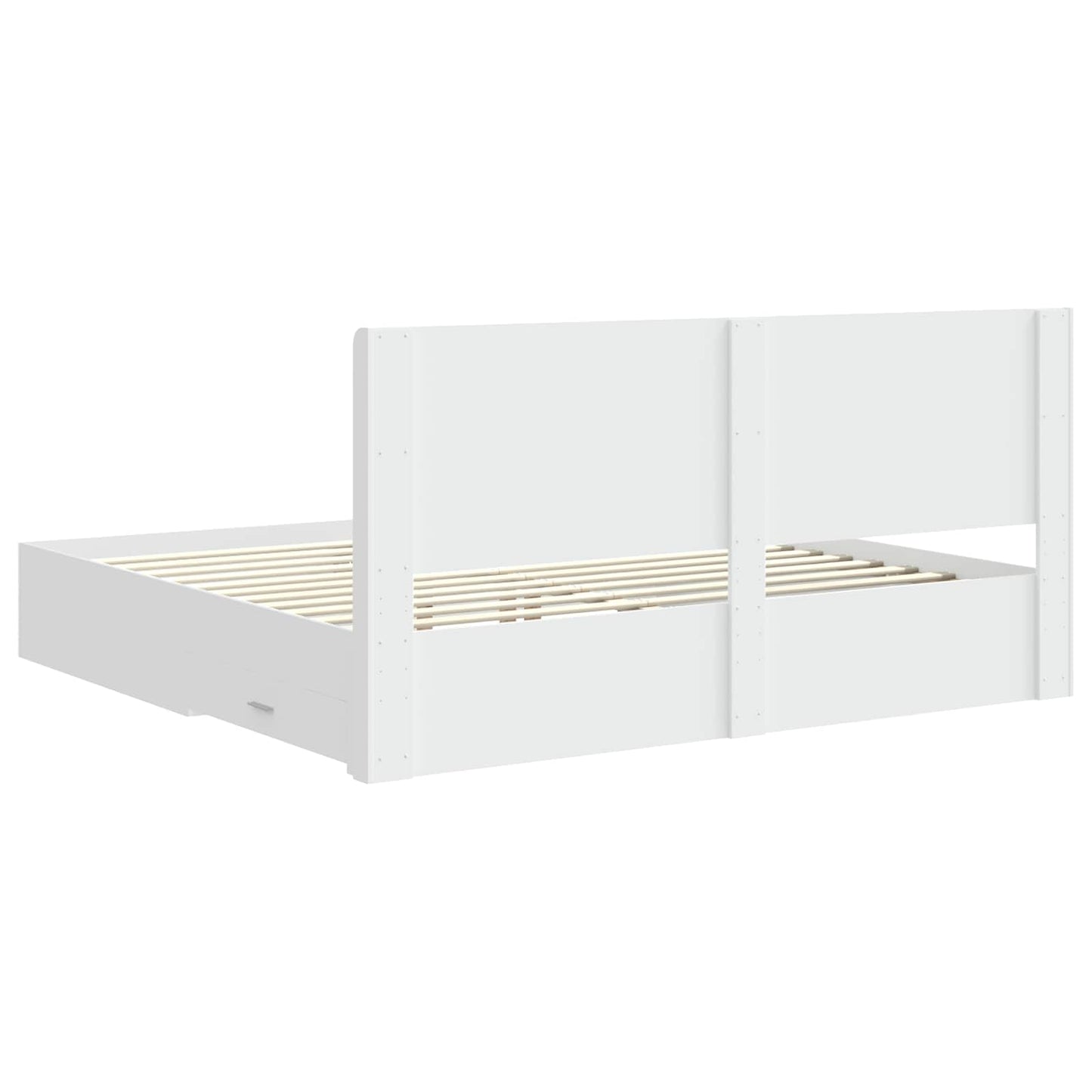 Bed Frame with Storage and Headboard White Engineered Wood