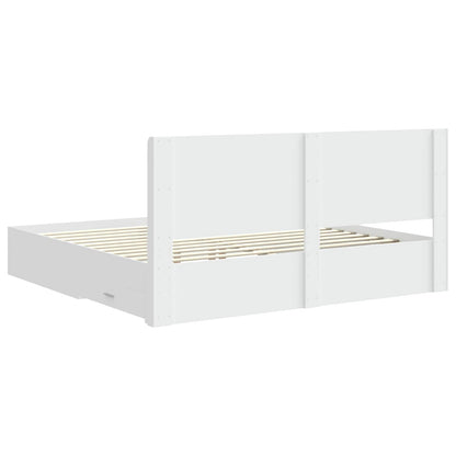 Bed Frame with Storage and Headboard White Engineered Wood