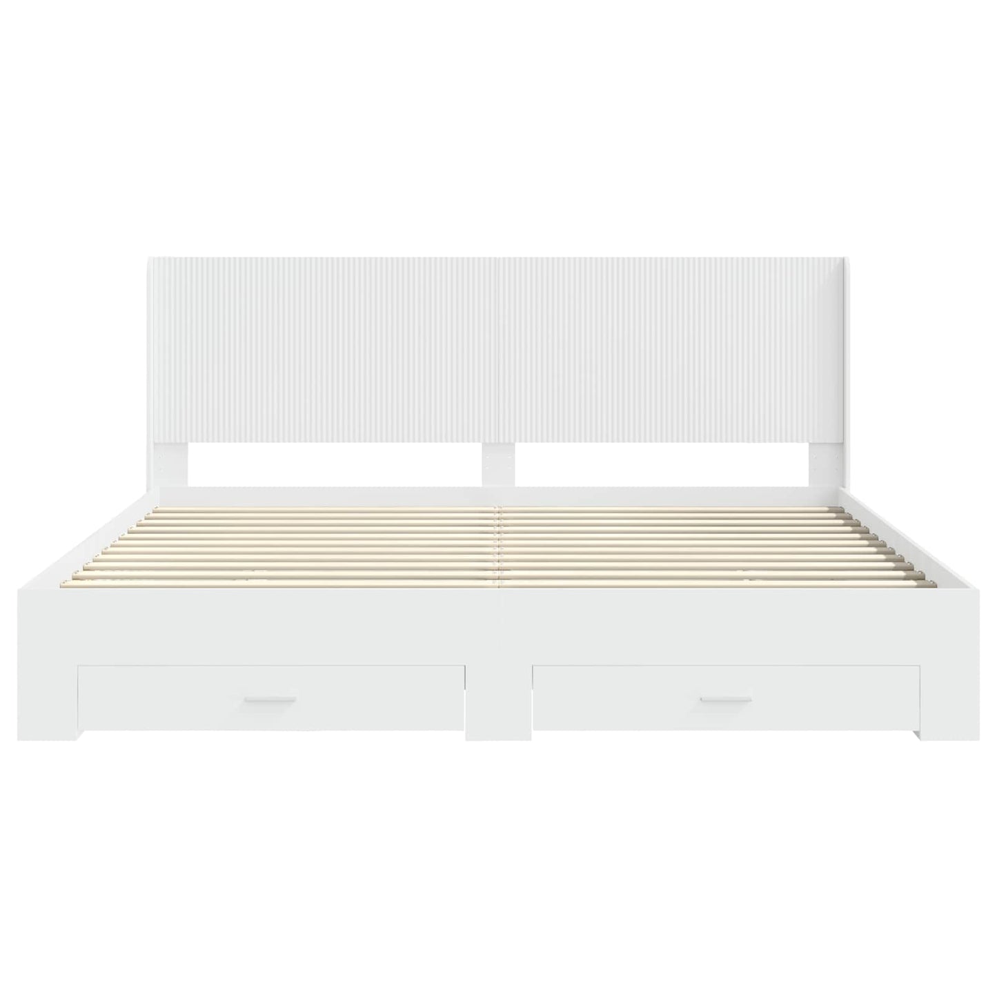 Bed Frame with Storage and Headboard White Engineered Wood