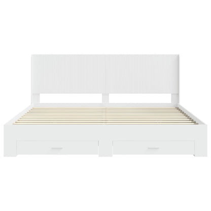 Bed Frame with Storage and Headboard White Engineered Wood