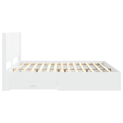 Bed Frame with Storage and Headboard White Engineered Wood