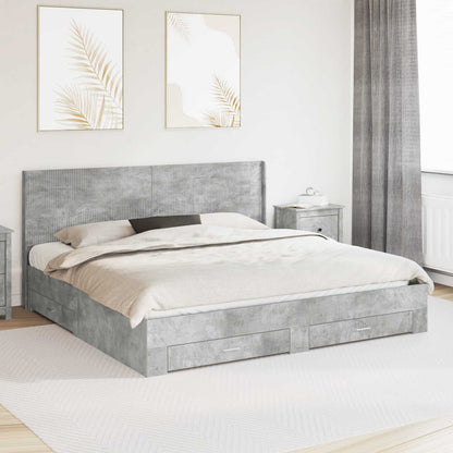 Bed Frame with Storage and Headboard Concrete Grey