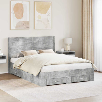 Bed Frame with Storage and Headboard Concrete Grey